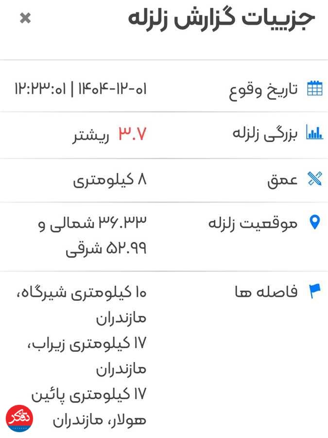 زلزله در شهرهای مرکزی استان مازندران/ کانون زلزله شیرگاه بود